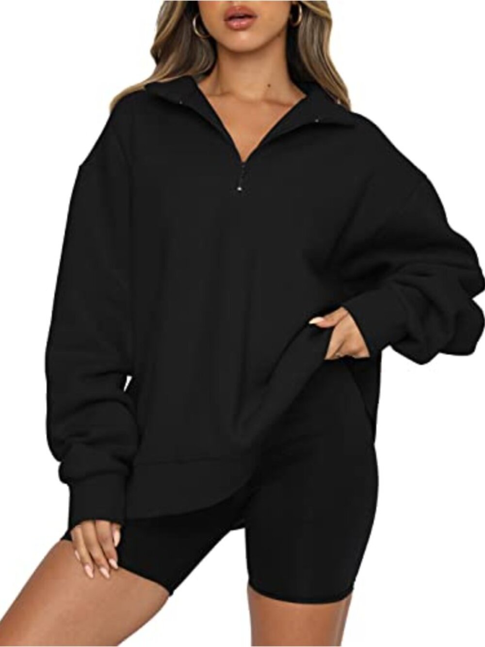 Oversized Quarter Zip Pullover Hoodie with Pocket Cotton Blend